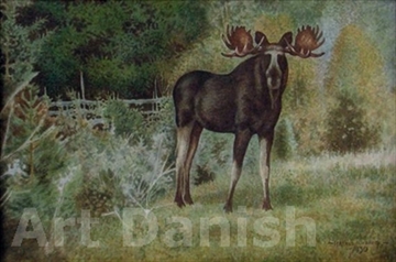 8154 Harald Wiberg, Rådjur i skogslandskap 32x22 akvarell